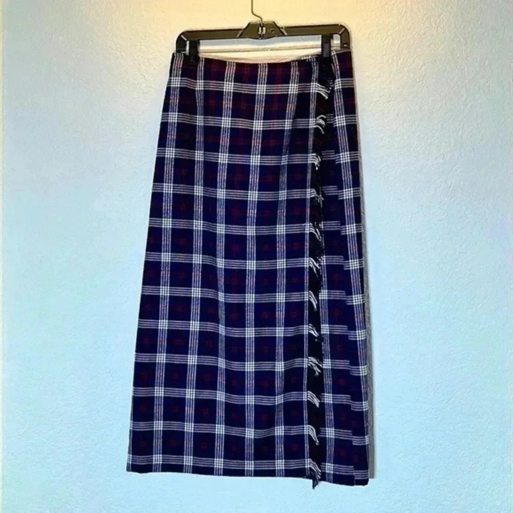 TY Original Wear Red White & Blue Flannel Long Wrap Skirt Size 12
